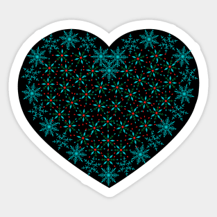 Blue and turquoise snowflakes fancy heart Sticker